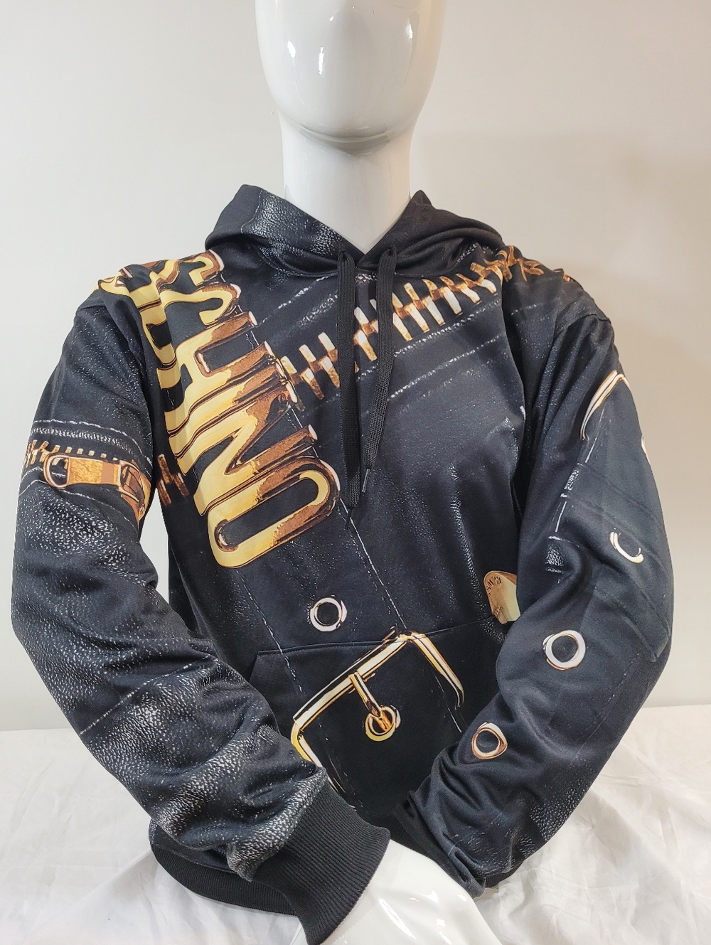 Moschino Men's Black/Gold Logo Hoodie Belt Buckle Size 48 EU Authentic $798